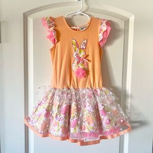 Rare Editions Easter Bunny Ruffle tulip print dress 4T
